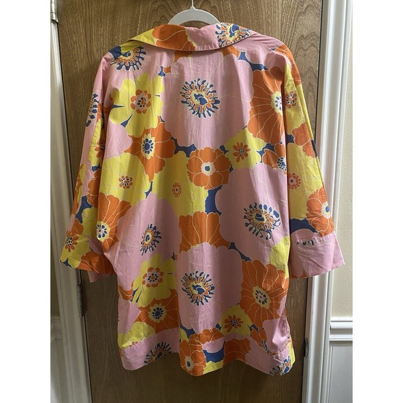 Zara Tunic Pink Top Womens Oversized Flower Multicolor Floral Kimono Sz XS NWOT - Picture 7 of 12